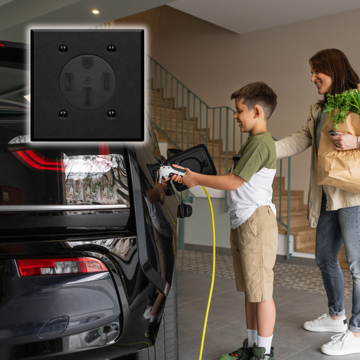 2-Gang Dryer Round Receptacle Opening, Centered Standard Size, Black Painted Metal Wallplate