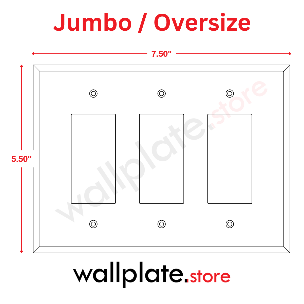 3-Gang Oversize Metal Wall Plate – 3 Decora/GFCI Openings – White Semi-Gloss