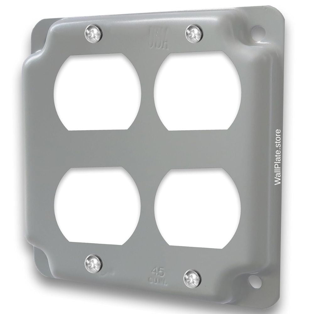 4-Inch Square Metal Box Cover, Raised 1/2 Inch, for (2) Duplex Receptacles