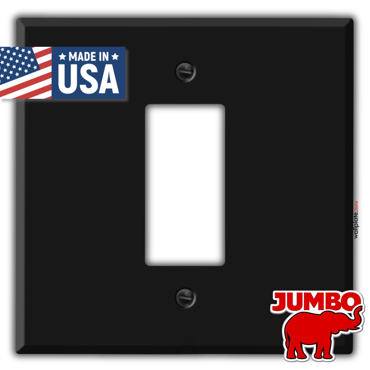 2‑Gang Oversized Decora‑Style Wall Plate – 5.5" x 5.5" With Centered GFCI Opening – Black Metal (Made in USA)