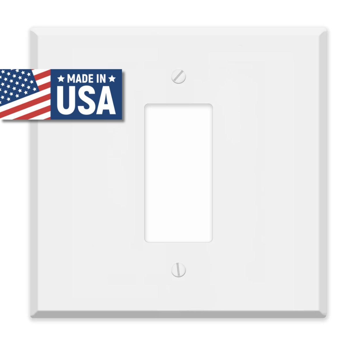 2‑Gang Oversized Decora®‑Style Wall Plate – Centered GFCI Rocker Opening – White Metal (Made in USA)