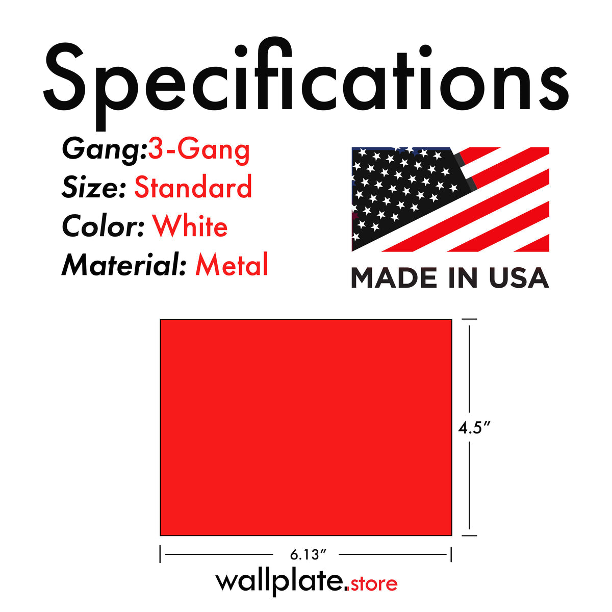 3-Gang White Metal Wallplate with 2 Toggle and 1 Blank, Standard Size - Made in USA