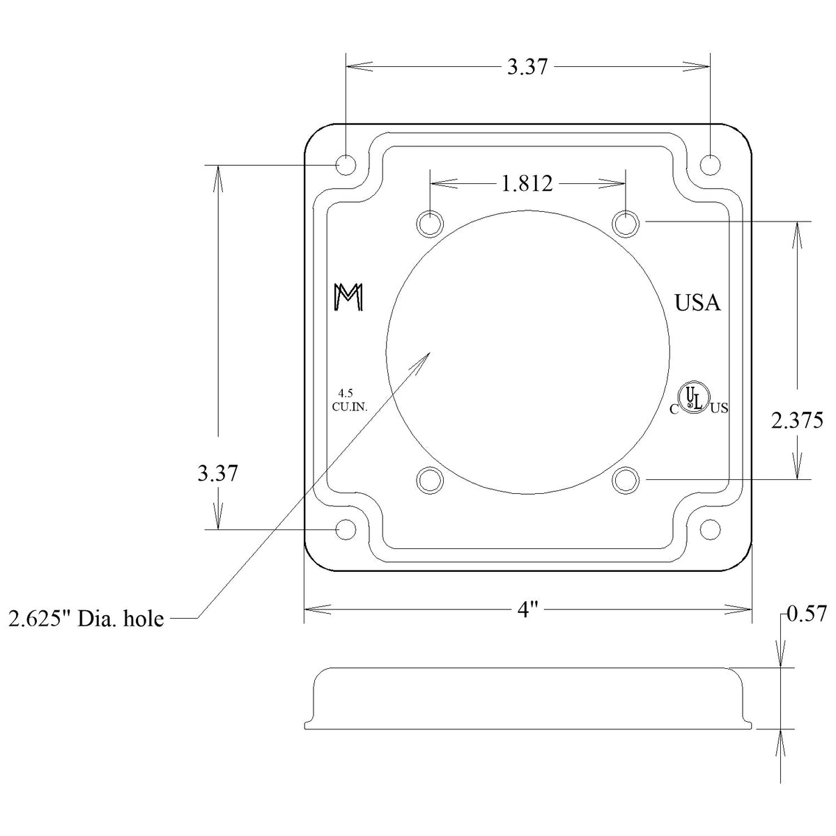 4 Inch Square Raised Box Cover for 2.625 Inch Power Outlet – Galvanized Steel – Made in USA
