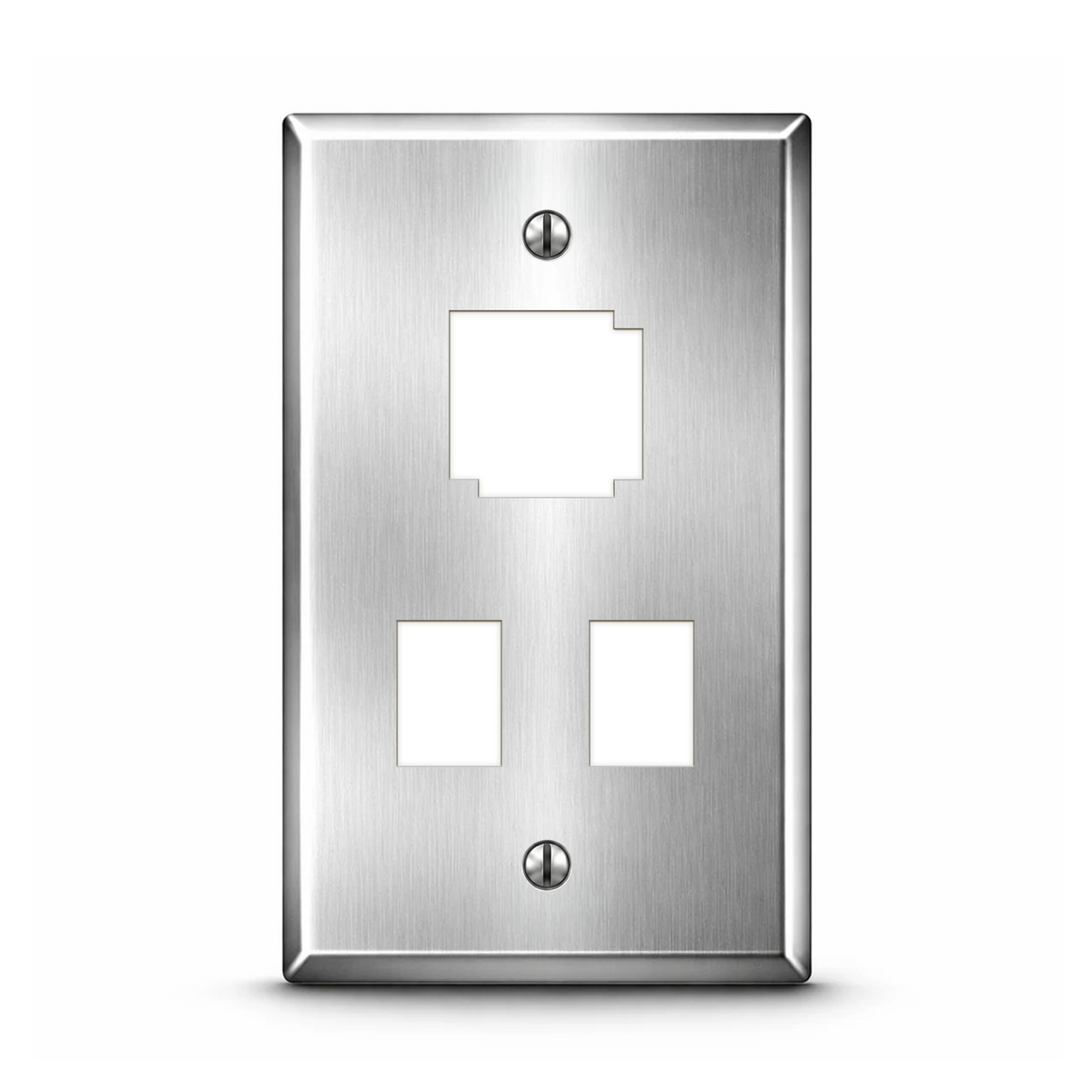 1-Gang, Standard, Cutout for IBM Data Connector and (2) 6 Wire Modular Connectors (RJ11), Stainless Steel Type 430 Satin Finish, Stainless Steel Wall Plate Outlet Cover - Made in USA
