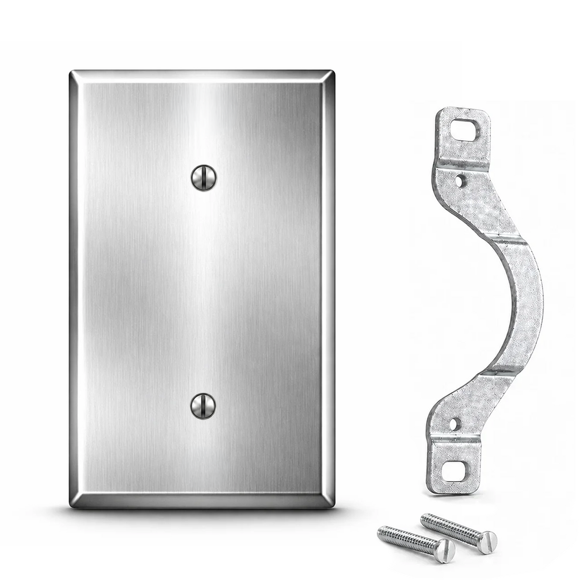 1-Gang, Standard Size, Blank Opening with Mounting Strap, Metallic Finish, Metal Wall Plate Outlet Cover - Made in USA