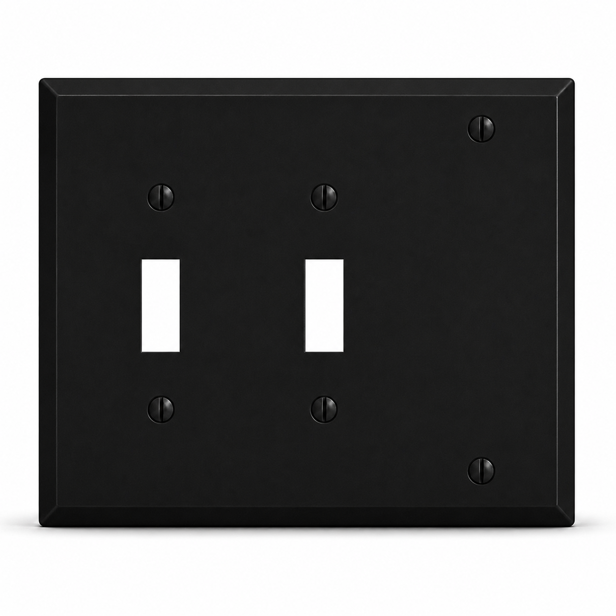 3-Gang, Standard Size, (2) Toggle, (1) Blank, Black Matte, Painted Metal Wall Plate Outlet Cover - Made in USA