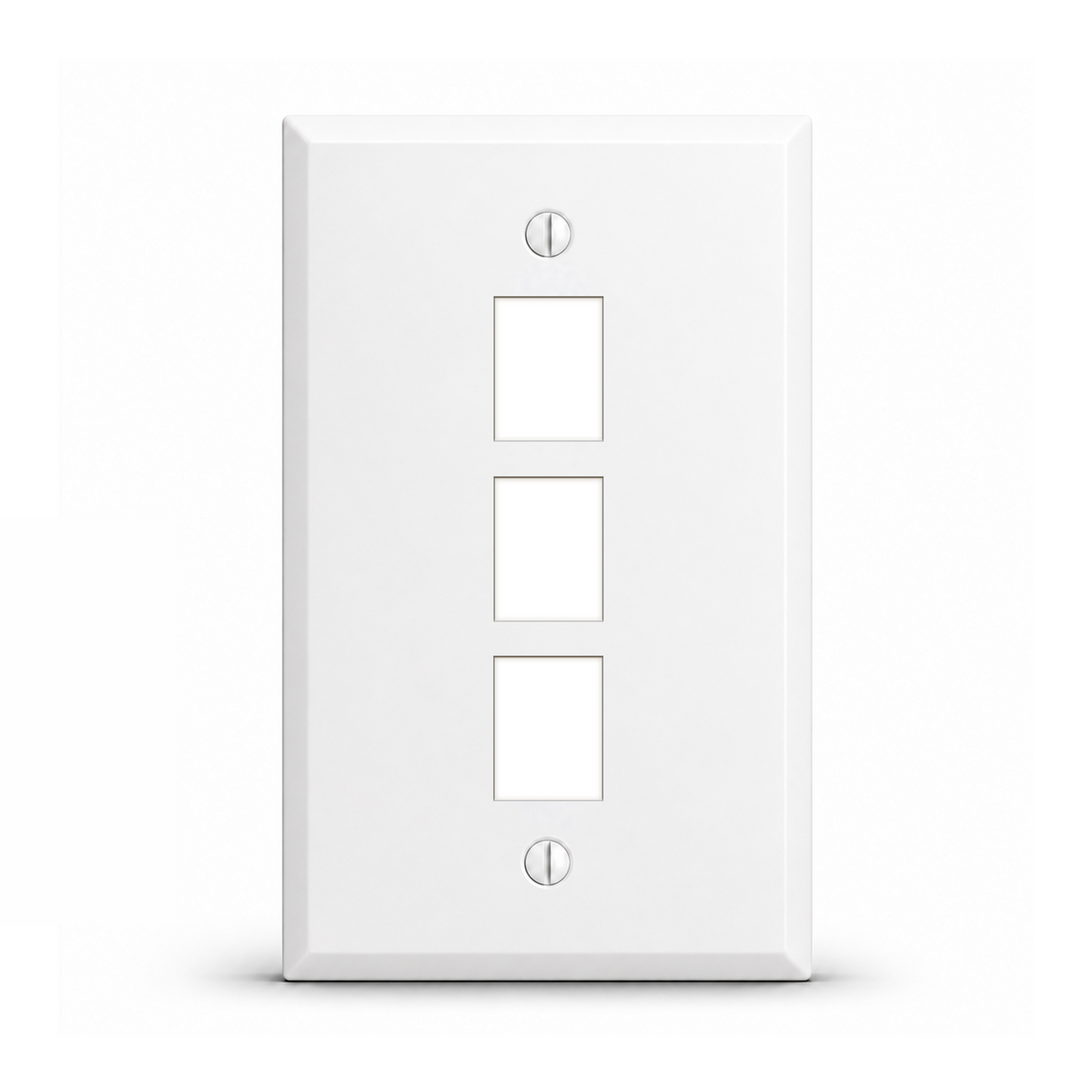 1-Gang Standard Size Wall Plate, 3-Port RJ45 Cat5/Cat6 Data Jack Cutout, Painted Steel, White Semi-Gloss Finish – Made in USA