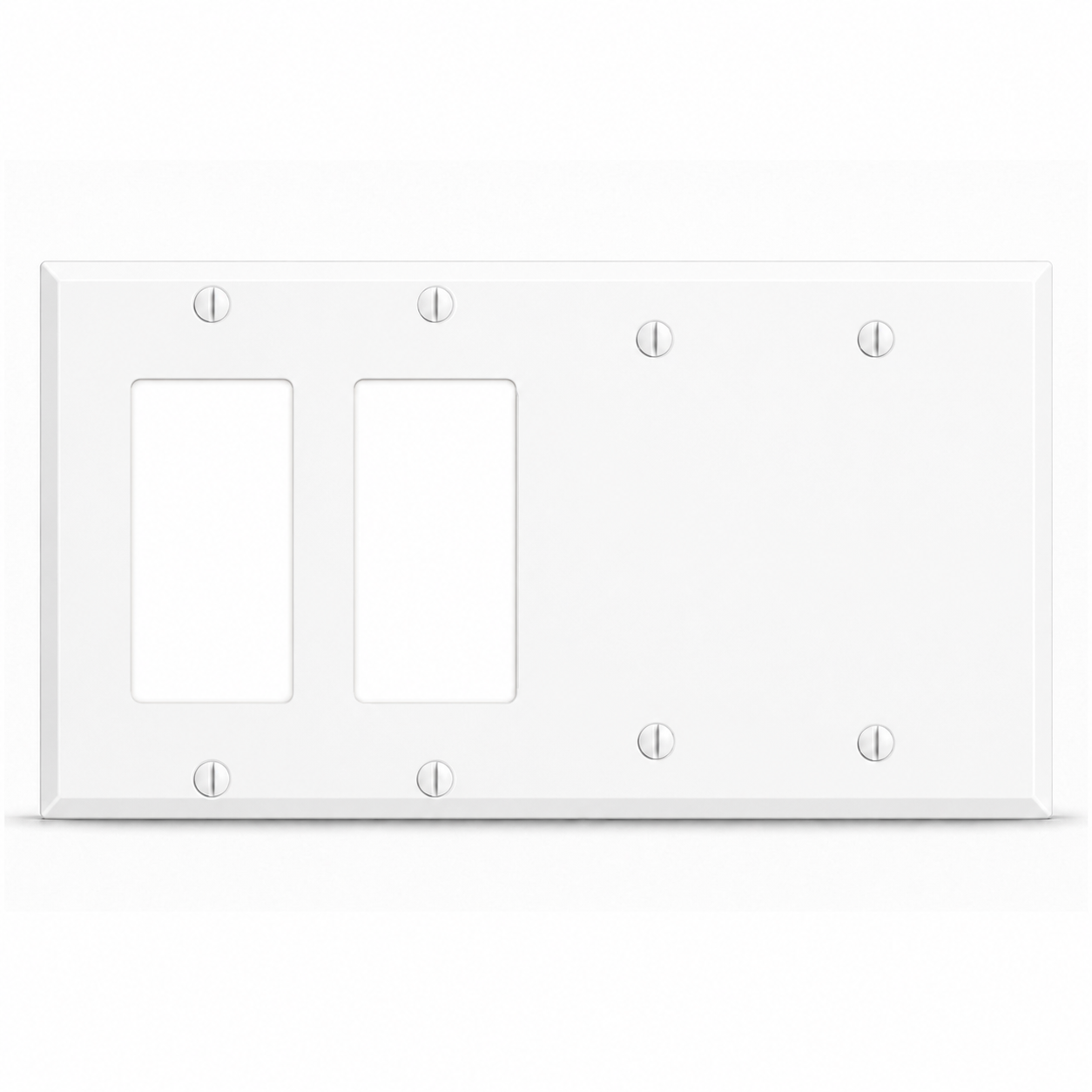 4-Gang, Standard Size, 2 Rocker/GFI & 2 Blank, Semi-Gloss White Painted Metal Wall Plate Cover -  Made in USA