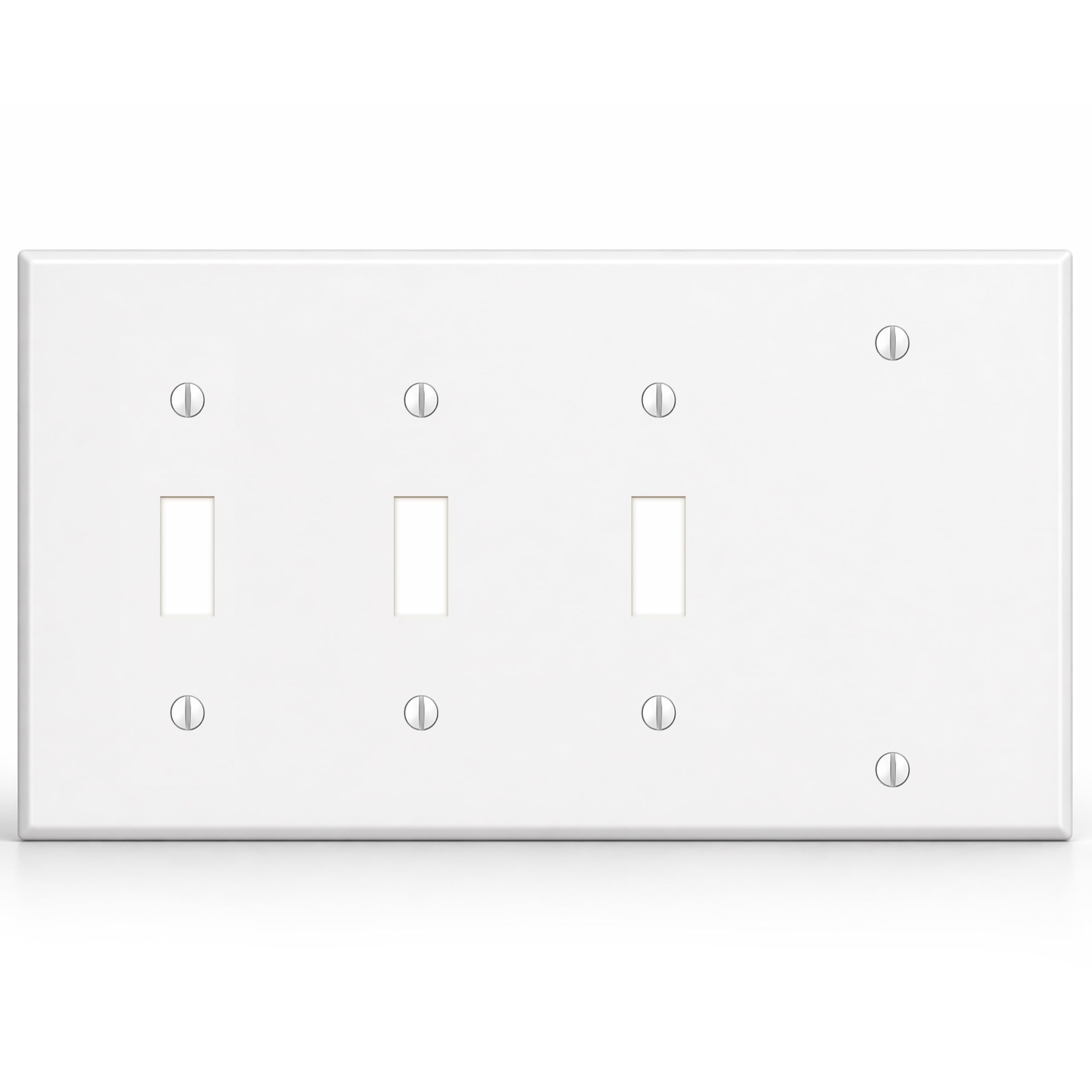 4-Gang, Standard Size, 3 Toggle, 1 Blank Opening, White Semi-Gloss Finish, Metal Wall Plate Outlet Cover - Made in USA