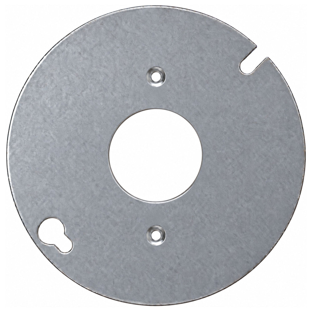 4 in. Round, Single Receptacle Opening (1.405 in. Diameter), Galvanized Steel Box Cover - Made In USA