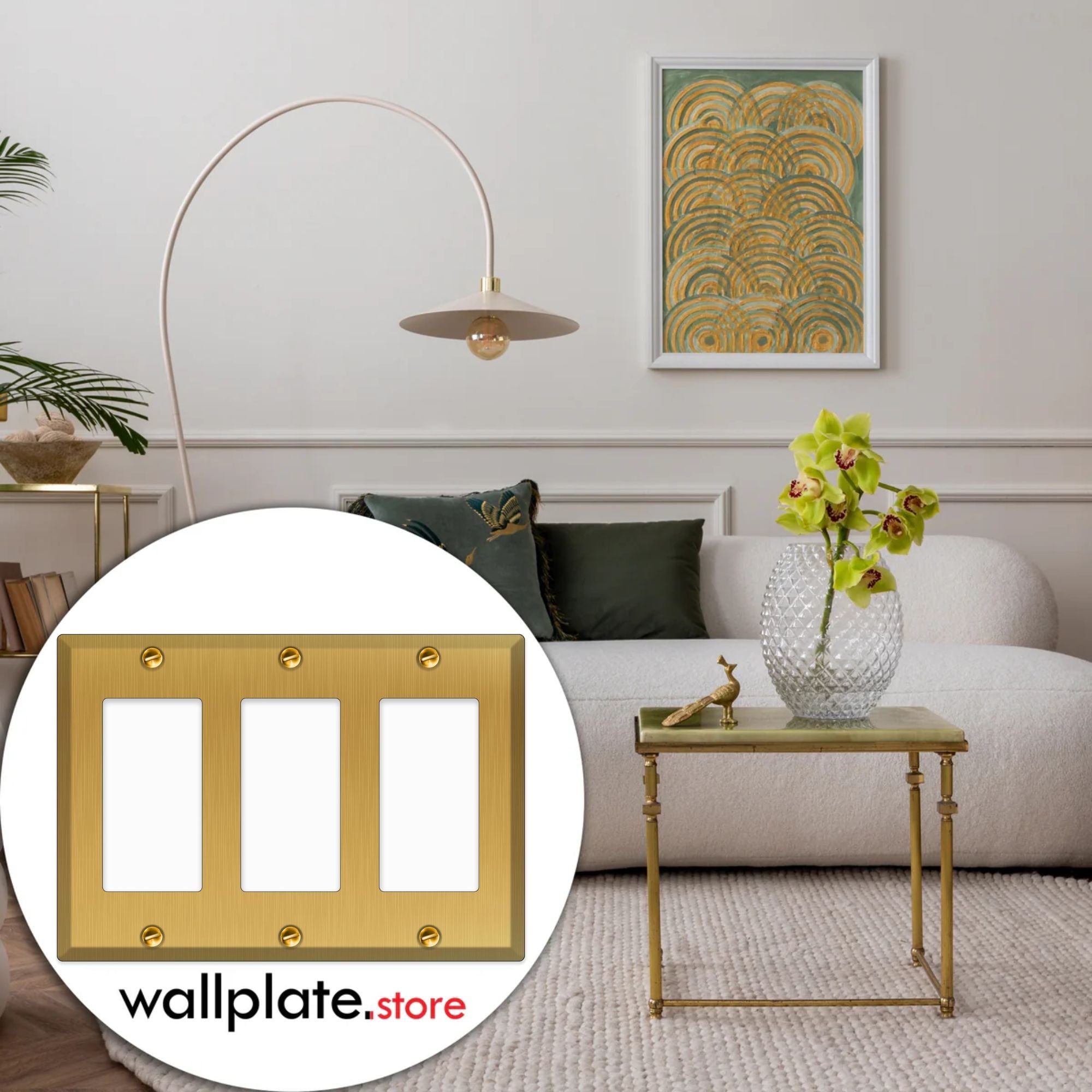 3-gang GFI, Standard Size, Satin Brass Wallplate