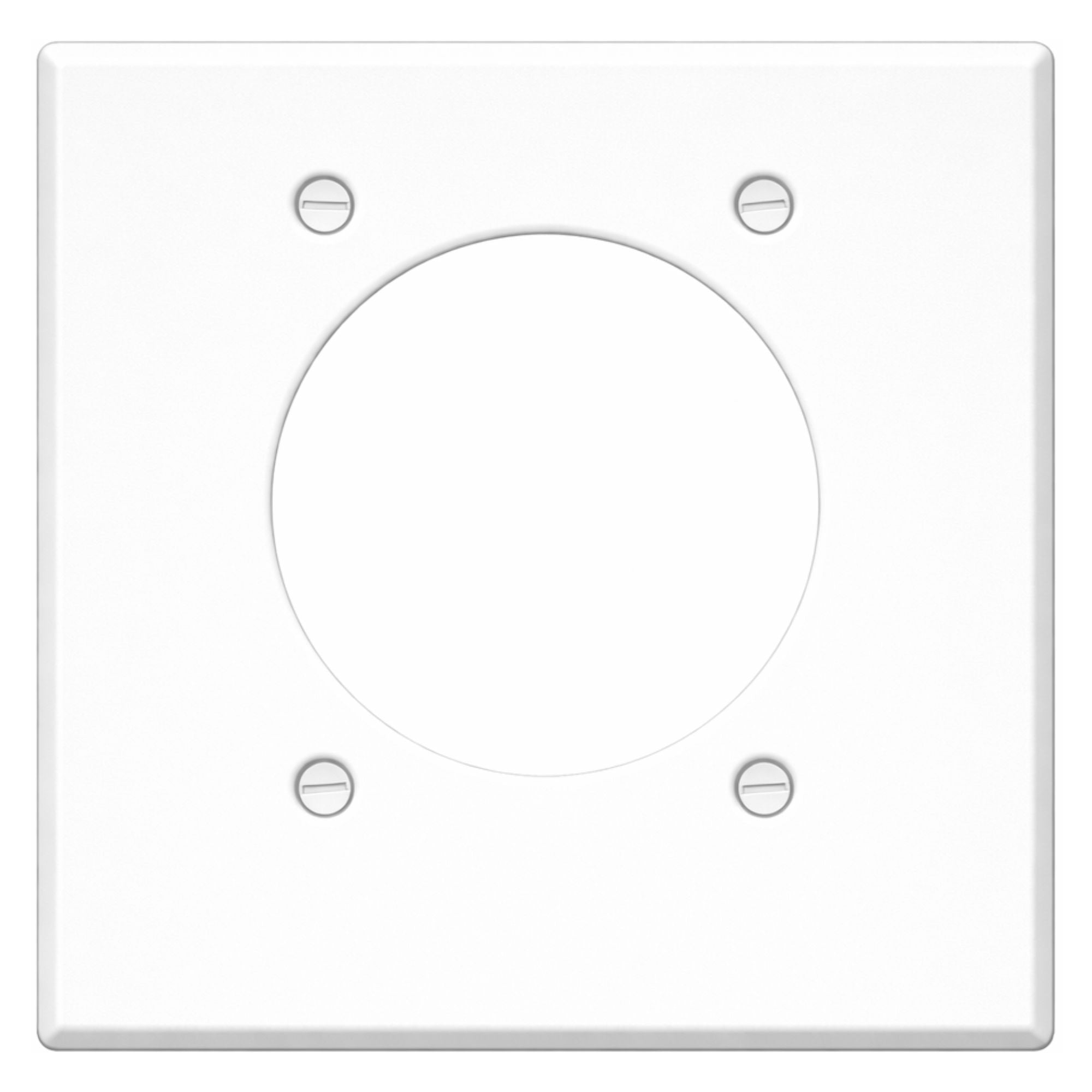 2-Gang With One 30/50/60A 3 & 4 White Wire Round Receptacle Opening (2.480 in. ID), Centered, Standard Size, White Painted Metal Wallplate