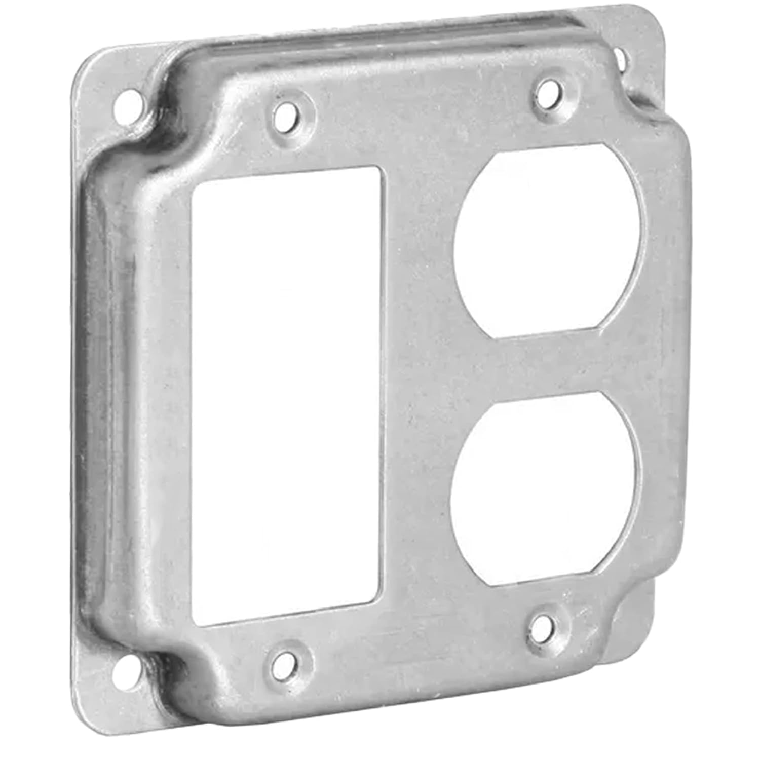 4 inch Square Galvanized Steel Rocker Switch and Duplex Receptacle Electrical Box Cover