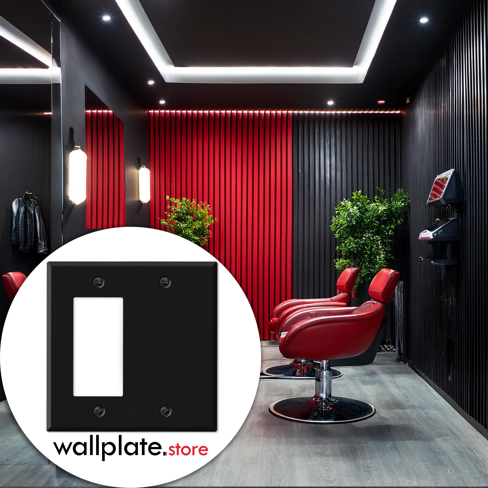 2-Gang Black Metal Wall Plate with 1 Decora (Rocker/GFCI) + 1 Blank –