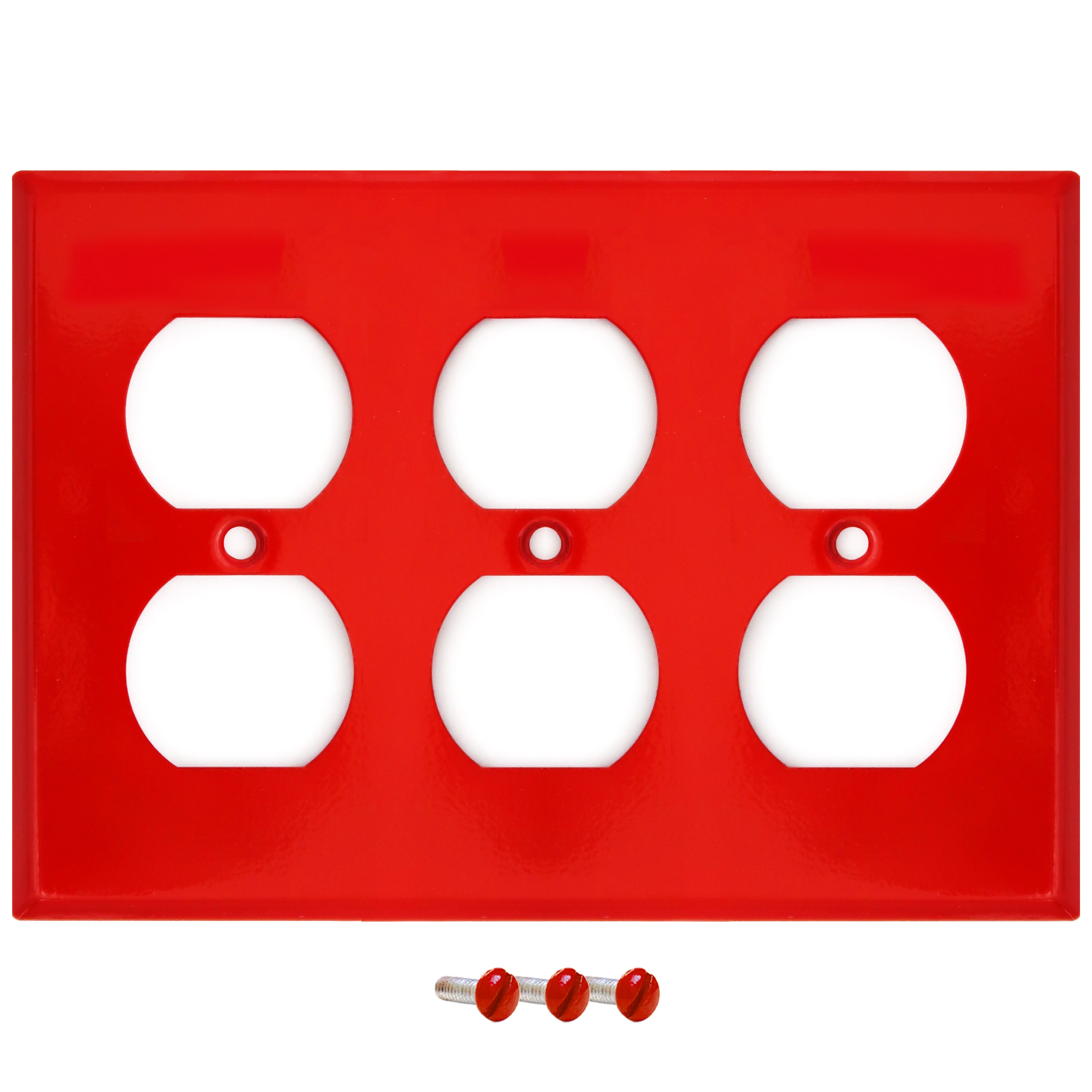 3 Gang Red Metal Duplex Receptacle Wall Plate