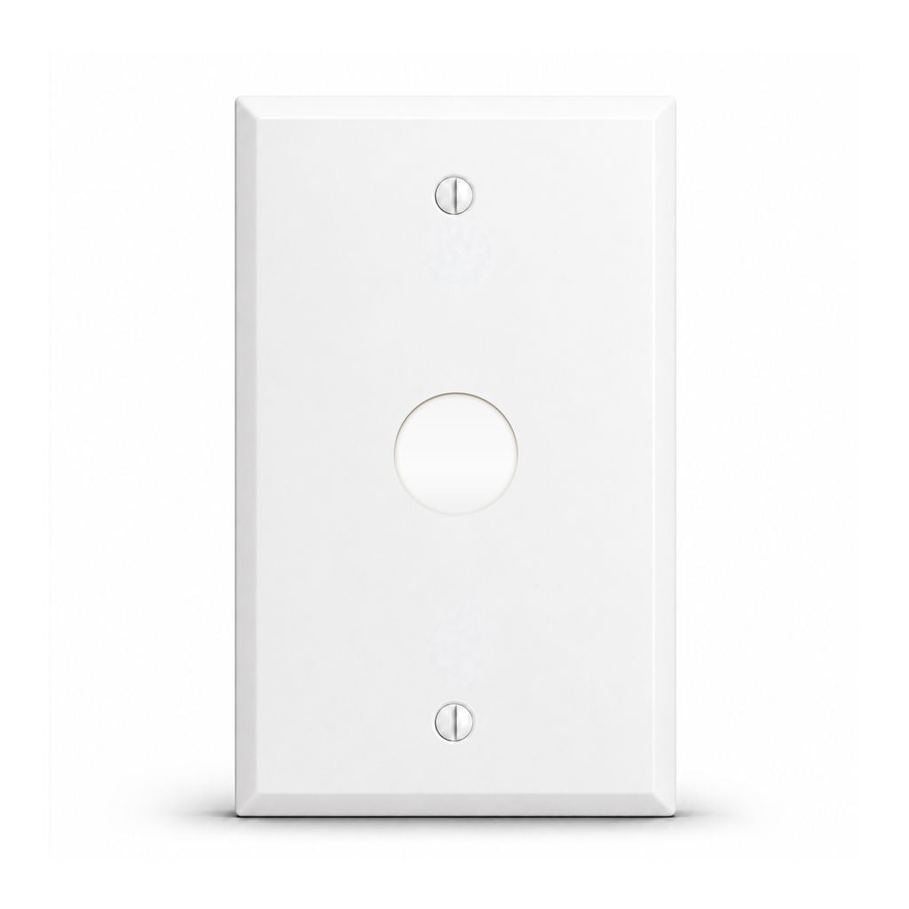 1-Gang, Standard Size, 25/32-Inch Bulkhead Connector Opening, White Semi-Gloss Finish, Painted Metal Wall Plate Outlet Cover - Made in USA