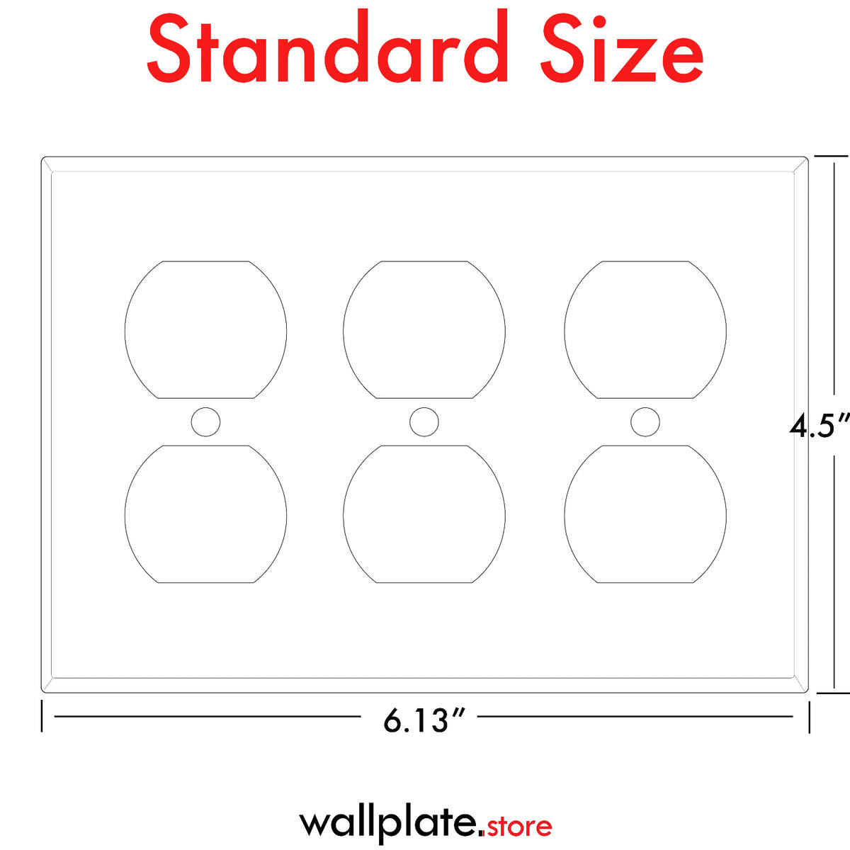 Diagram of a standard wallplate layout with dimensions, labeled 'wallplate.store'.