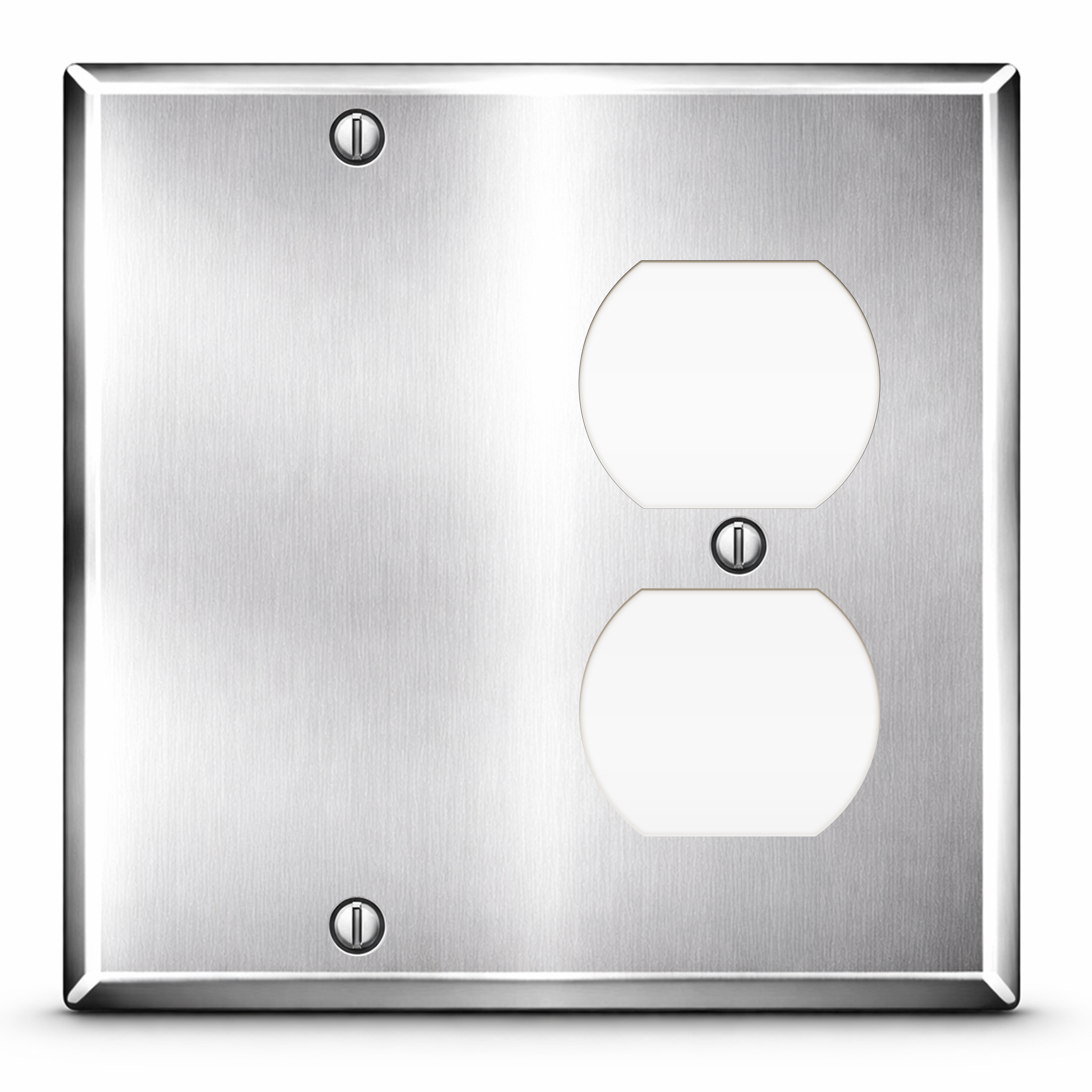 2 Gang Stainless Steel Duplex Receptacle and Blank Wall Plate - Made in USA