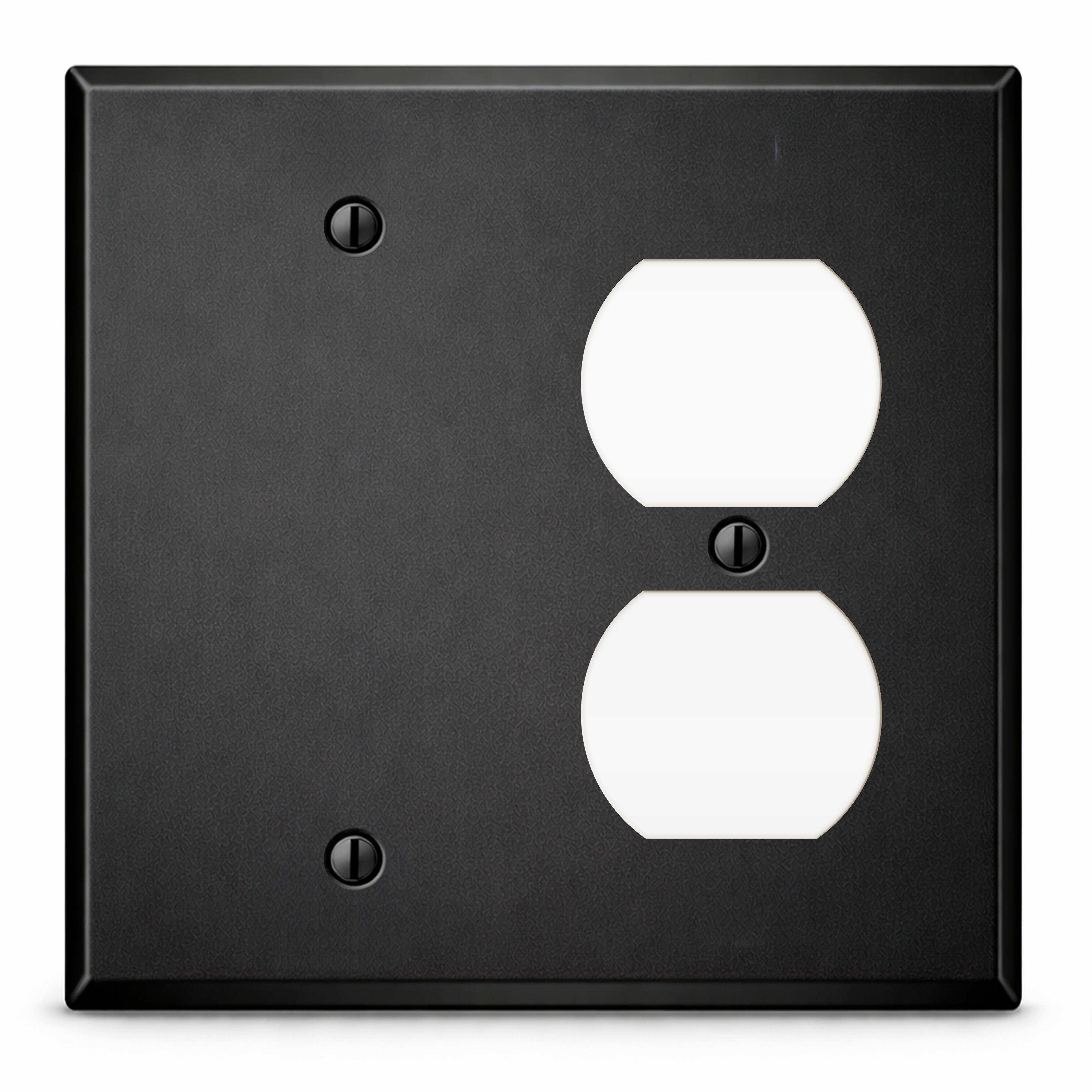 2 Gang with duplex and blank, standard size, Black painted metal wallplate