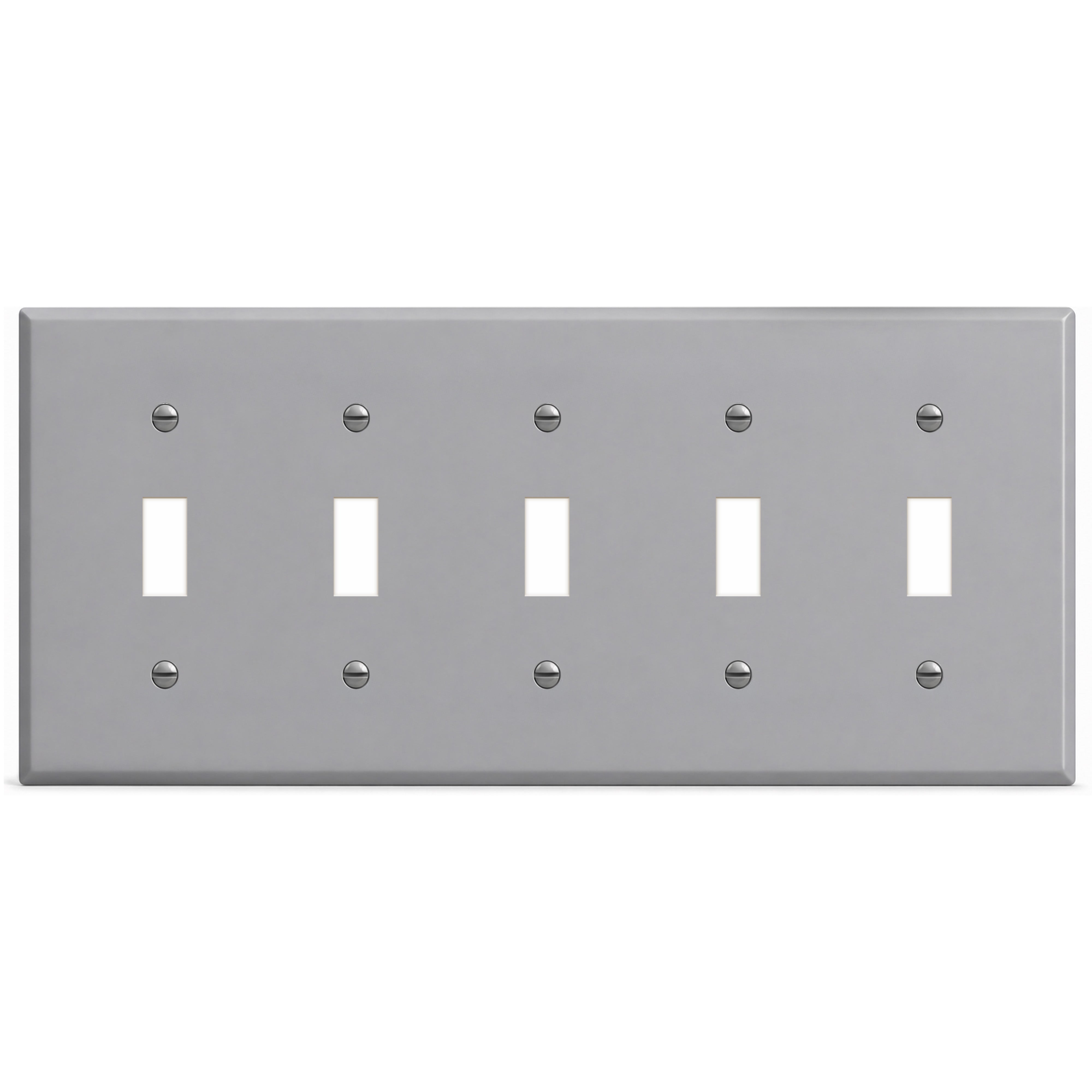 5-Gang, Standard Size, 5 Toggle Switch, Gray Semi-Gloss Finish Metal Wall Plate Outlet Cover - Made in USA