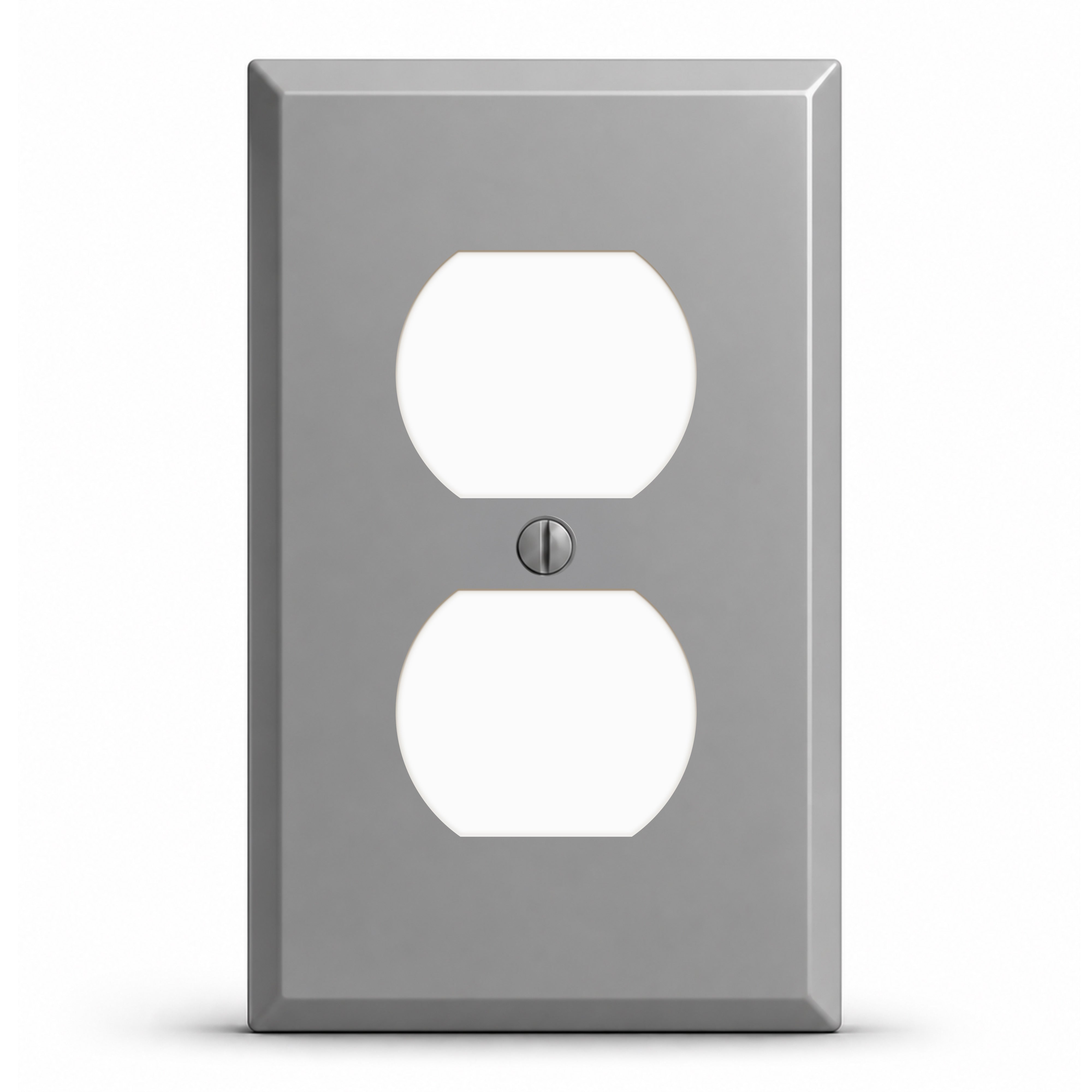 1-Gang Duplex, Standard Size, Single Round Receptacle Opening, Gray Semi-Gloss Finish Painted Metal Wallplate - Made In USA