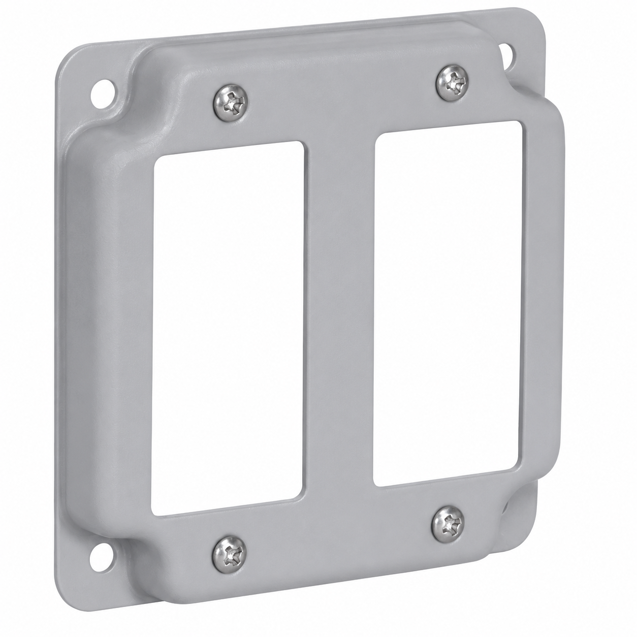 4-Inch Square Metal Electric Box Cover, Raised 1/2 Inch, for (2) GFI Rocker Block Devices