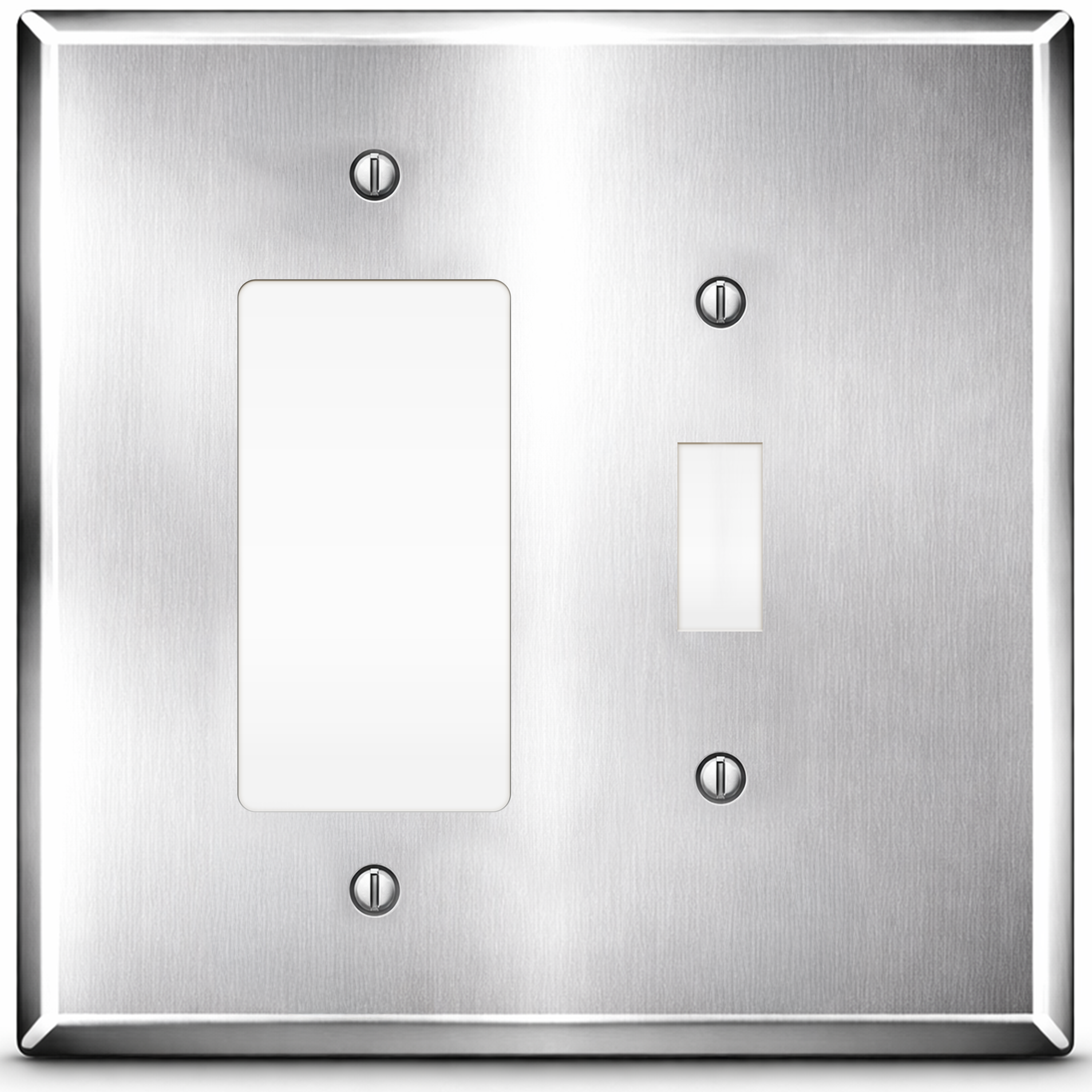 2-Gang Jumbo Oversize Stainless Steel Metal Wall Plate – 1 Decora® (Rocker/GFCI) + 1 Toggle Switch